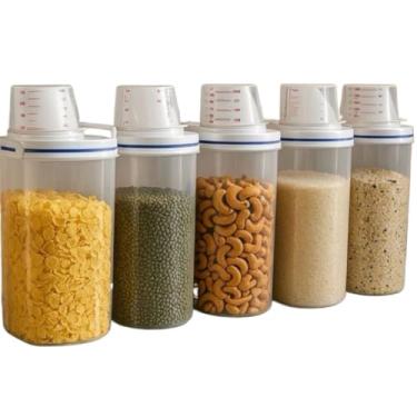 Imagem de Kit 5 Potes Herméticos com Trava e Bico Dosador 2,5L com Copo Medidor Organizador Cozinha e Lavanderia