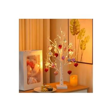 Imagem de Lâmpada romântica de bétula em forma de coração para presentes de dia dos namorados - 61 cm de bétula branca iluminada com ornamentos de coração, árvore de bonsai de mesa LED alimentada por bateria