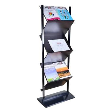 Imagem de KEG801302 Prateleiras de jornal simples de dupla face, prateleiras de revistas de metal, prateleiras de exibição de informações de chão escritório