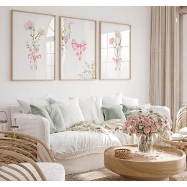 Imagem de Lindo conjunto de arte de parede de flores silvestres com 3 estampas florais em tela, arte emoldurada para meninas universitárias, dormitório, quarto, sala de estar, decoração de quarto de menina com