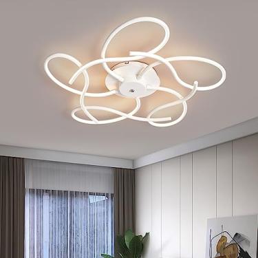 Imagem de Lustre de teto moderno e simples em formato de flor, com estrutura em acrílico e metal, controle remoto, ideal para quarto, sala de jantar, escritório e cozinha (branco, ø100cm)