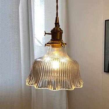 Imagem de Luminária pendente retrô para pia de ilha de cozinha E27, estilo antigo, com padrão geométrico, lustre de vidro decorativo, mini luminária de teto para quarto, sala de jantar ou loft (transp