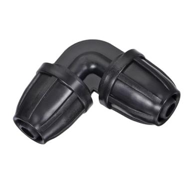 Imagem de Boxonly Cotovelo de irrigação por gotejamento com encaixe farpado de 8 mm/11 mm para tubo de fita de gotejamento de jardim, sistema de aspersão, preto, pacote com 8