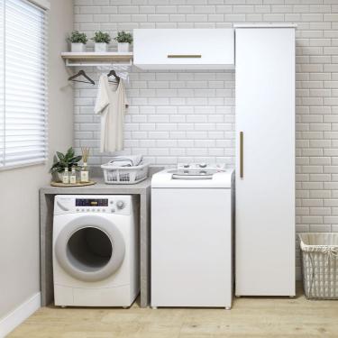 Imagem de Lavanderia Modulada Bauru 1 Armario Multiuso e Armario Aereo Branco Kaiki Moveis