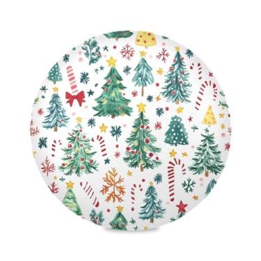 Imagem de STAYTOP Jogo americano redondo para árvore de Natal e bengala, 6 peças, tapetes de mesa antiderrapantes fáceis de limpar para decoração de mesa de festa e churrasco