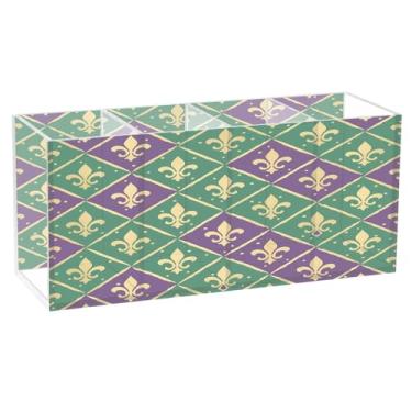 Imagem de CEBUGI Porta-lápis de acrílico transparente com 4 compartimentos, organizador de pincéis de maquiagem com estampa flor-de-lis para armazenamento em mesa de escritório em casa