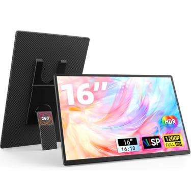 Imagem de AOKER Monitor portátil de 16 polegadas para laptop – Extensor de tela de laptop FHD 1200p HDMI, USB C, monitor externo de viagem com suporte, monitor de jogos para PC, Mac, Switch, telefone