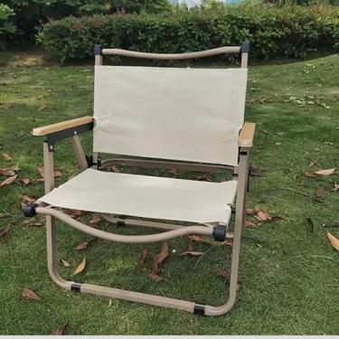 Imagem de Cadeira Dobrável para Praia e Camping em Aço Carbono com Braços de Madeira – Leve, Resistente e Portátil(Bege)