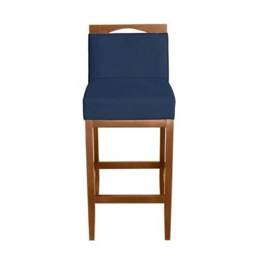 Imagem de 1 Banqueta Baixa para Balcão Estofada com Encosto em Madeira Cozinha Bancada Banco Alto Luxo(Azul,0,85cm total - 60cm assento)