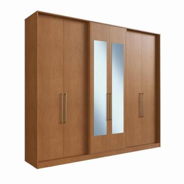 Imagem de Guarda-roupa com Espelho Casal Édez Genera, 6 Portas, Carvalho Vermont
