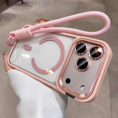 Imagem de Capa com suporte para câmera para iPhone 17 Pro Max Air, alça de pulso, película protetora para lente para iPhone 16 15 14 Plus 11 12 13 Pro Max, rosa GS, para iPhone 15