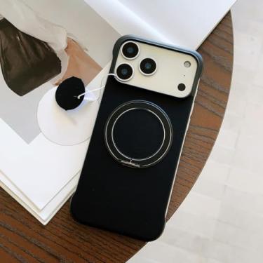 Imagem de SFDSUH Capa com suporte adesivo sem bordas, magnético e giratório 360° para iPhone 13 Pro Max (Preta)