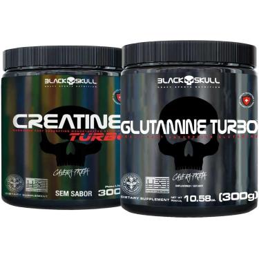 Imagem de Glutamina Turbo 300g + Creatina Turbo 300g Black Skull-Unissex