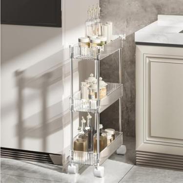 Imagem de Carrinho de armazenamento com rodinhas de 3 níveis com rodas e ganchos bloqueáveis, organizador de estantes utilitárias móveis para cozinha, banheiro, lavanderia - transparente, 38 cm P x 20 cm L x 67