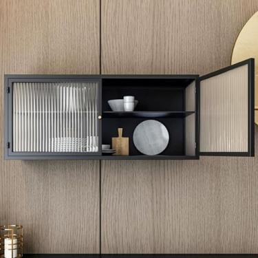 Imagem de Armário de parede de metal moderno com portas de vidro, armazenamento de parede para sala de estar e cozinha, armário suspenso elegante (60 x 25 x 35 cm) - Design simples e funcional
