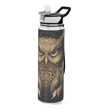 Imagem de Burbuja Garrafa de água Gold Owl de 940 ml com tampa de palha, à prova de vazamento e livre de BPA para academia, esportes ao ar livre