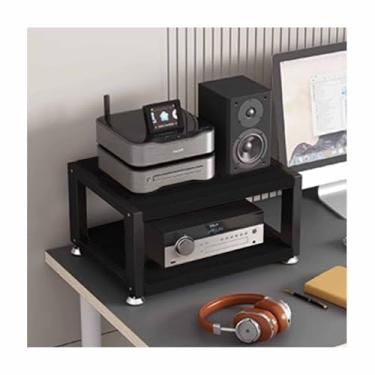 Imagem de Gabinete de mídia AV moderno prateleiras de áudio e vídeo armário de armazenamento multifuncional rack estéreo rack de torre de áudio para sala de estar, jogos, sala de gravação (preto, 40 x 35 x 35,5