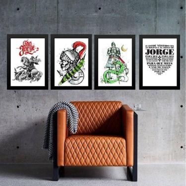 Imagem de Kit 4 Quadros São Jorge Com Oração 33X24Cm