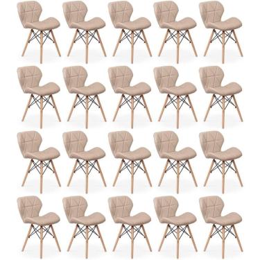 Imagem de Kit 20 Cadeiras De Jantar Charles Eames Slim Wood Estofada - Nude
