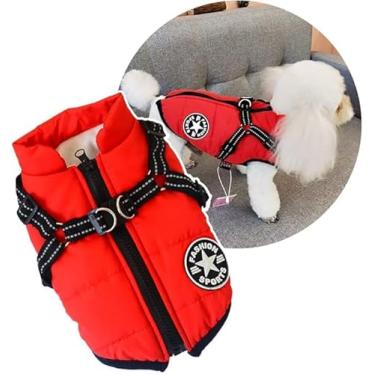 Imagem de Casacos de clima frio para cães, roupas para passeios, leves, destacáveis, fáceis de usar, outono e inverno, roupas quentes para animais de estimação (vermelho)