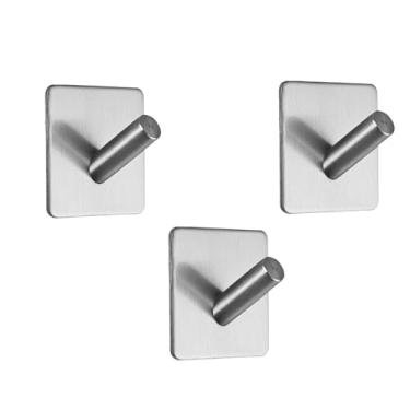 Imagem de Kit 3 Unidades Ganchos de Parede Aço Inox Auto Adesivo para Pendurar Toalhas Multiuso banheiro cabide inclinado quadrado