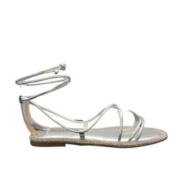 Imagem de Sandália Rasteira em Soft Prata com Strass e Amarração Cecconello-Feminino