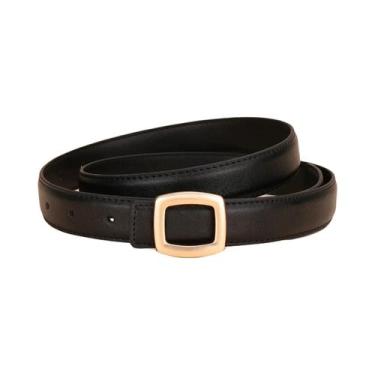 Imagem de Cinto Feminino Preto De Couro Genuíno Com Decoração Simples, Acessório