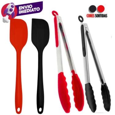 Imagem de Espátula Pão Duro Silicone Massas + Pegador de Salada Macarrão Massas 