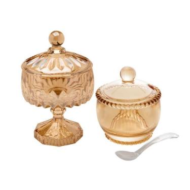 Imagem de Kit Bomboniere Potiche Cristal Acucareiro Pote Acucar tampa AMBAR - GE