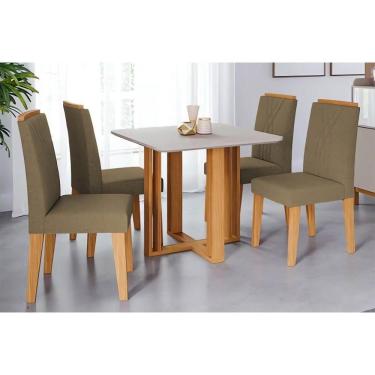 Imagem de Conjunto Mesa De Cozinha Flora Tampo Madeirado Com Vidro 95x95cm E 4 Cadeiras Nicole Nature Suede Joli Chocolate Cimol