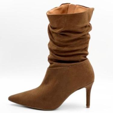 Imagem de Bota Vizzano Cano Médio em Camurça Salto Fino Feminina-Feminino