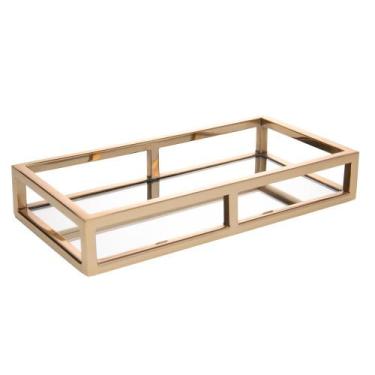 Imagem de Bandeja com Espelho Wolff de Aço Inox Dourada 30cm x 15cm