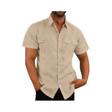 Imagem de Camisa Casual De Verão Para Homens Em Tamanho Plus, De Algodão E Linho
