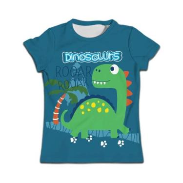 Imagem de Camiseta Gráfica De Dinossauro Para Meninos E Meninas, Manga Curta, Ro