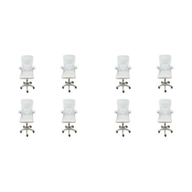 Imagem de Kit com 8 Cadeiras Escritório Diretor Tela Mesh Braço Regulável Ajuste Lombar Bogotá Branco