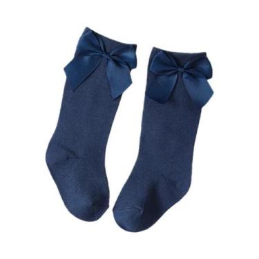 Imagem de Meias De Algodão Para Meninas Até O Joelho Com Laço Grande, Meias De I