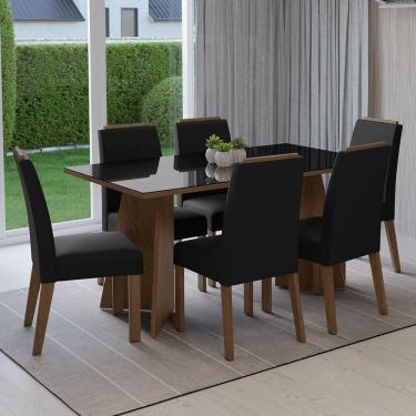 Imagem de Conjunto Sala de Jantar Tampo de Vidro 6 Cadeiras Rustic/Preto/Oxford Madrid Madesa