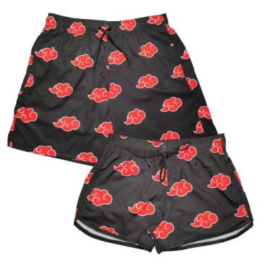 Imagem de Kit Short Casal Naruto Akatsuki Elastano Premium Moda Praia Alta Quali