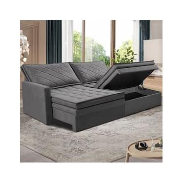 Imagem de Sofá 3 Lugares Cama InBox Marselha II Retrátil/Reclinável com Baú Revestimento Suede Ve...