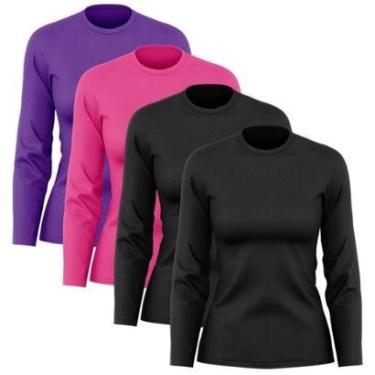 Imagem de Kit 4 Camisetas Feminina Manga Longa Proteção Solar UV-Feminino