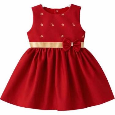 Imagem de Vestido Infantil com Bordado Laço Dourado Vestidinho Retrô Luxo E Eleg