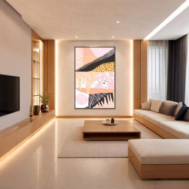 Imagem de Quadro Canvas Abstrato Terracota Rosé 90x60cm Mold Preta