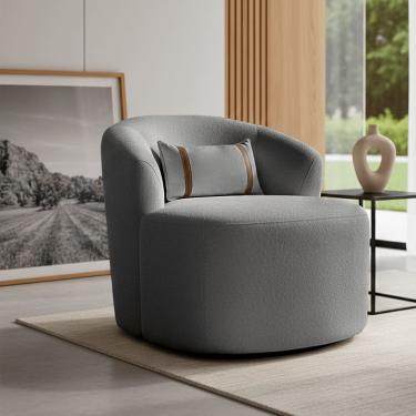 Imagem de Puff Poltrona Decorativa Orgânica Roma Sala Bouclé Com Almofada