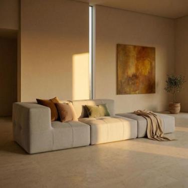 Imagem de Sofá Modular 2 Lugares Com 1 Braço 1 Chaise Inflow Bouclé Cinza Linho 