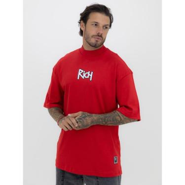 Imagem de Camisa Camiseta Oversized Gola Alta Estampa Contour Streetwear Algodão Premium Vermelho-Masculino