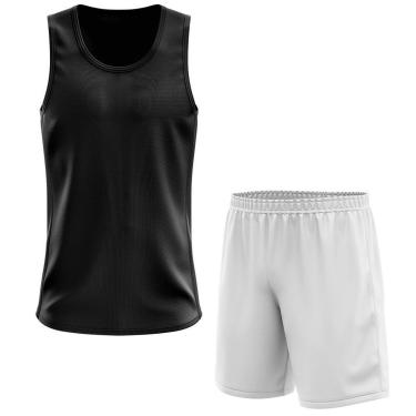 Imagem de Kit Calção Short Futebol Basquete Branco + Regata Masculina Lisa Básica Dry-Masculino