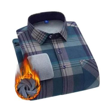 Imagem de Camisa Masculina 5XL De Fleece Grosso E Quente, Manga Longa, Xadrez, N