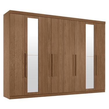 Imagem de Guarda Roupa Casal 8 Portas 4 Gavetas Master New com Espelho Jatobá Acetinado - Santos...