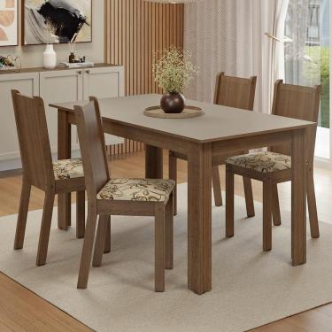 Imagem de Conjunto Sala de Jantar Amora Mesa Tampo de Madeira 4 Cadeiras Rustic/Crema/Lírio Bege Madesa