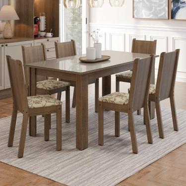 Imagem de Conjunto Sala de Jantar Cereja Mesa Tampo de Vidro 6 Cadeiras Rustic/Crema/Lírio Bege Madesa